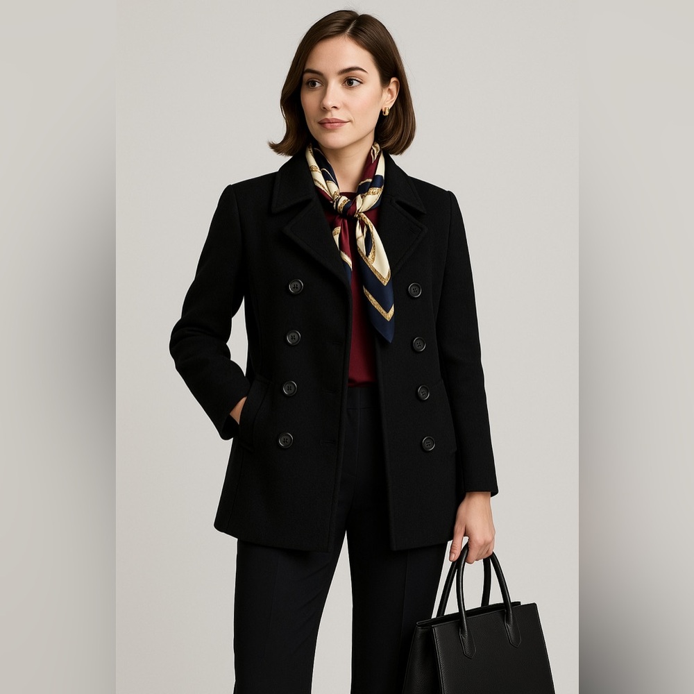 Talbots Black Wool Alpaca Blend Pea Coat Sz 4P EUC